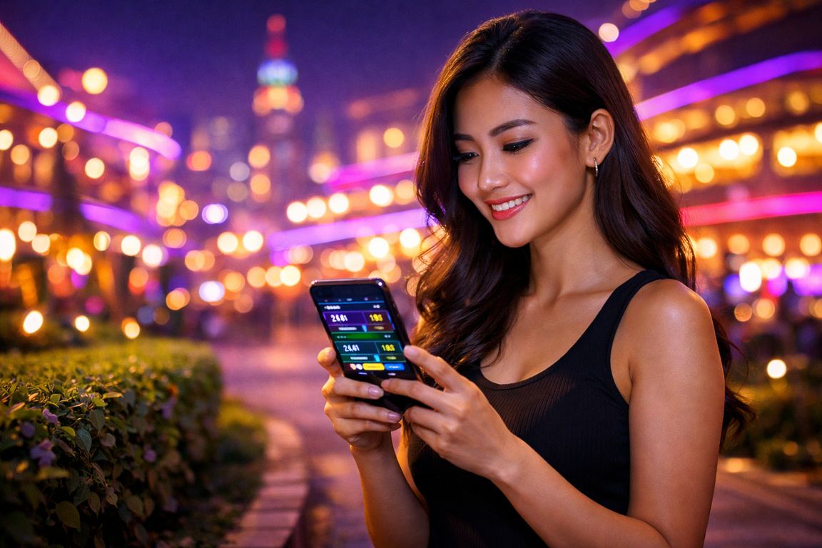 Pengguna Malaysia mengakses kasino dalam talian meis3d melalui telefon pintar dengan sambungan mudah alih